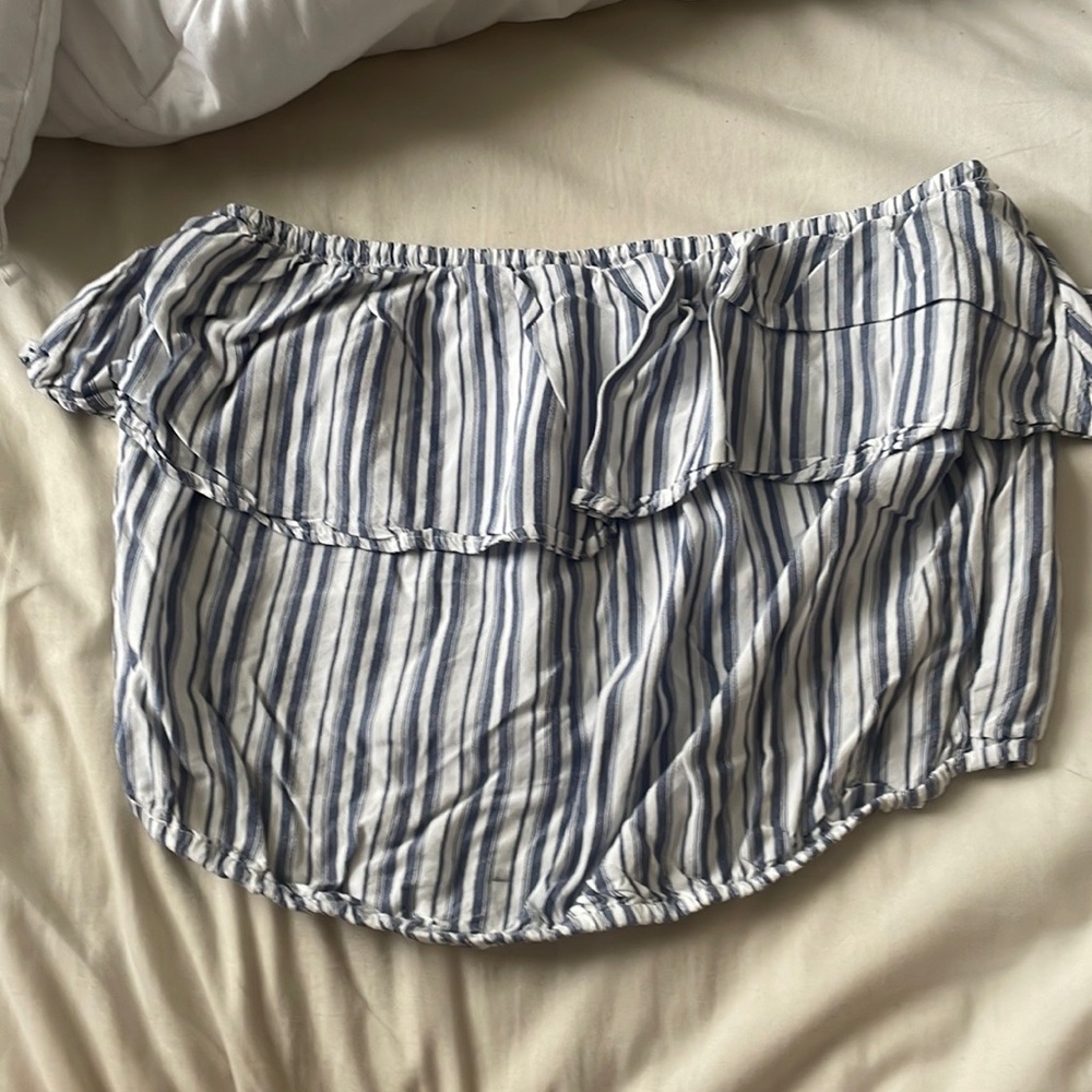 Blue and White Striped Tube Top